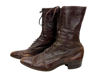 Antique 1910s Brown Leather Lace Up Boots Walk Over US Ladies Size S
