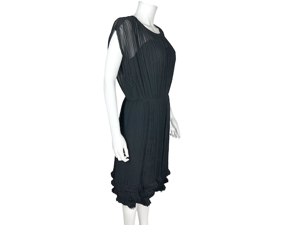 Vintage 1960s Cocktail Dress Pleated Black Silk C… - image 2