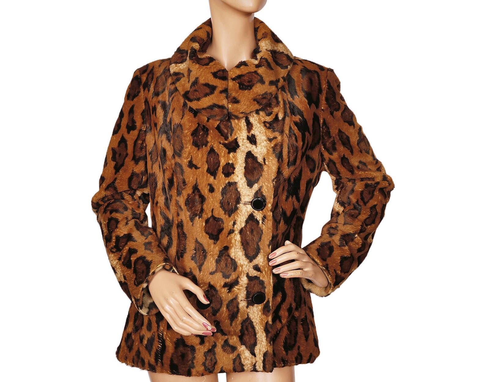 Vintage 1960s Faux Fur Ocelot Jacket Short Coat - Acrylic Pile