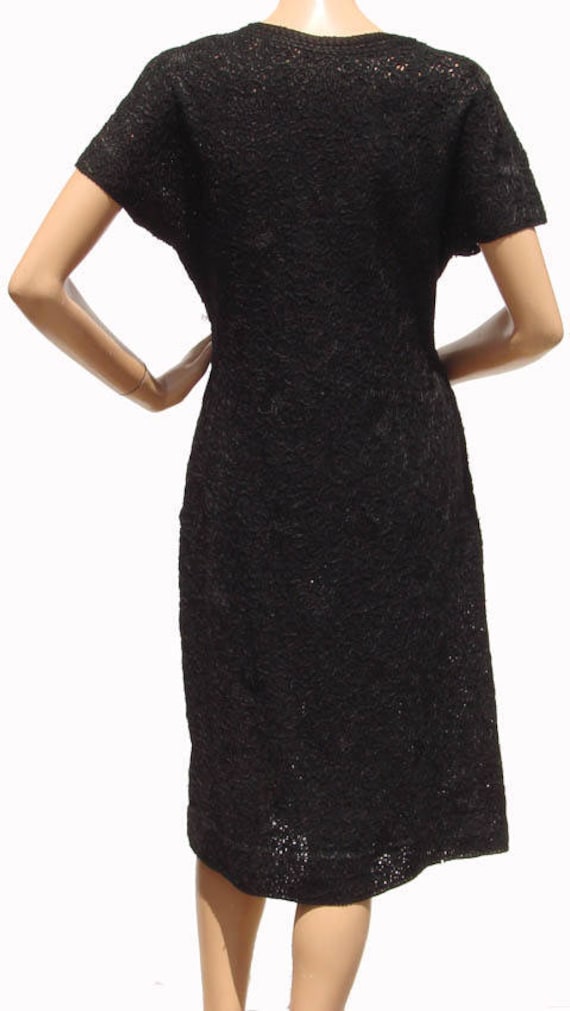 Vintage 1950s Black Wool Knit Dress with Embroide… - image 5