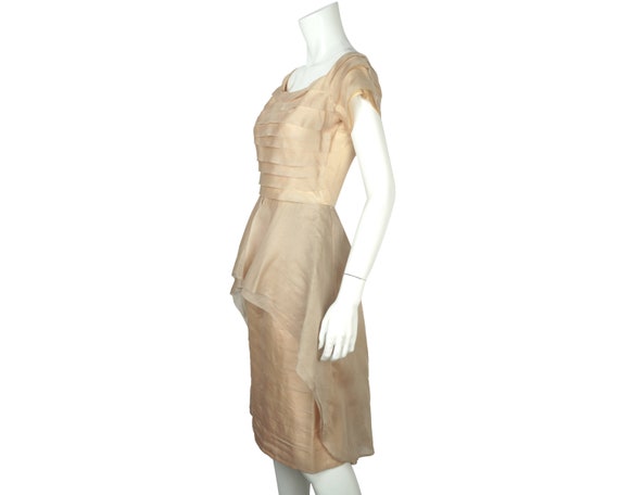 Vintage 1950s Cocktail Dress Beige Silk Organza S… - image 2