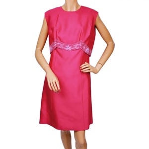 Vintage 1960s Cocktail Dress Hot Pink Silk w Beaded Jacket Top M L
