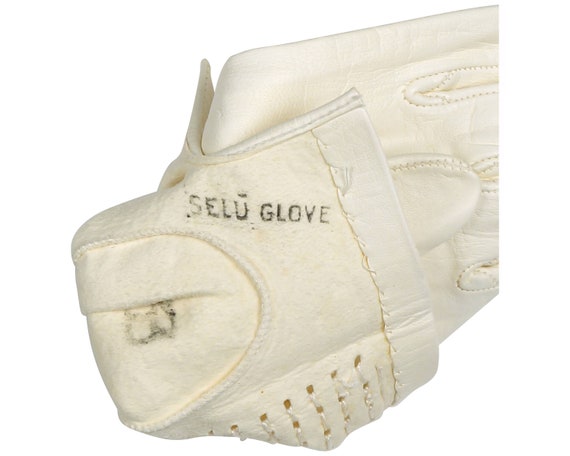 Vintage 1960s Gloves White Lattice Leather Unused… - image 4