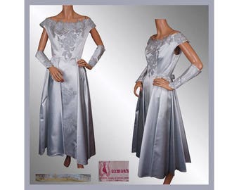 1950s Blue Silk Dress with Gauntlets - Size M - VFG