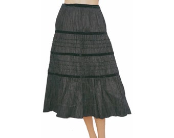 1940s Black Rayon Taffeta Pleated Skirt - VFG