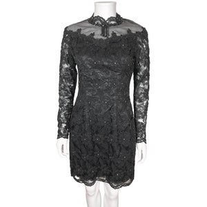Vintage 1960s Black Lace Sheath Dress Size M