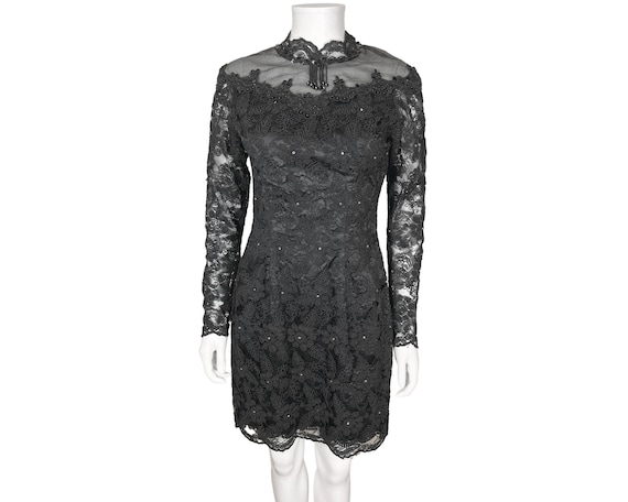 Vintage 1960s Black Lace Sheath Dress Size M Vintage 1960s Black Lace Sheath Dress Size M