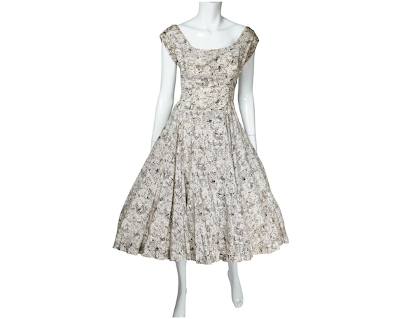 Vintage 1950s Crinoline Skirt Dress Abstract Print
