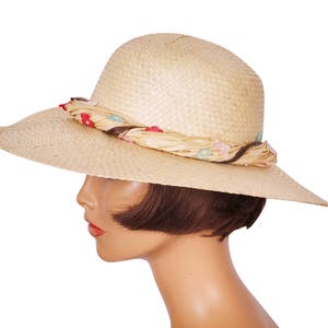 Vintage 1960s Straw Summer Sun Hat Ladies Size M image 2