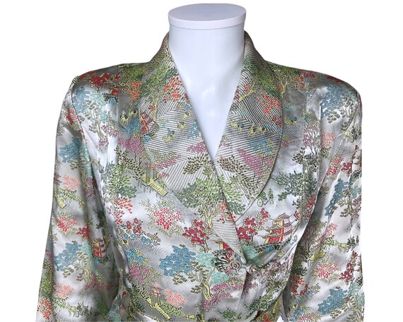 Vintage 1940s Dressing Gown Woven Satin Asian Mot… - image 4