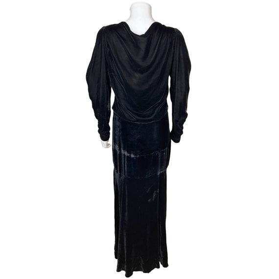 Vintage 1930s Black Velvet Dress with Jacket w Pe… - image 3