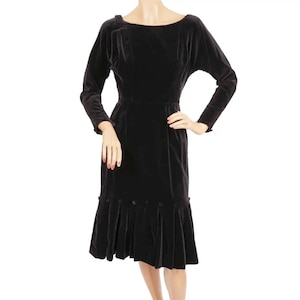 Vintage 1950s Cocktail Dress Black Velvet Size S
