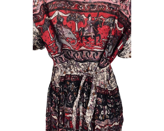 Vintage 1970s Indian Cotton Dress Red Block Print… - image 5