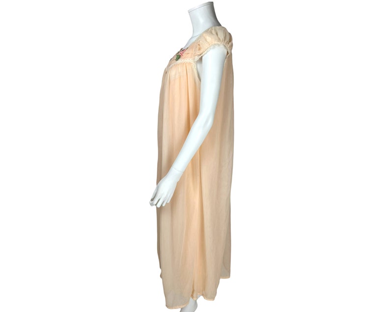 Vintage 1960s Negligee Nylon Peignoir Set Nightie & Robe Peach Size M VFG image 4