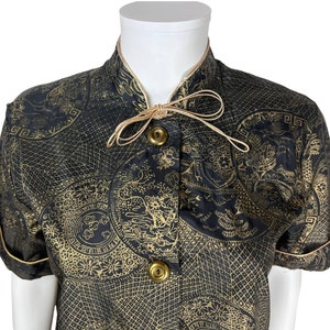 Vintage 1950s Morsam House Dress Gold Asian Print Ladies Size M L - VFG