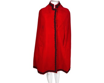 Capa vintage de terciopelo rojo de los años 60 con ribete negro, talla S
