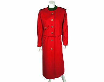 Vintage Lodenfrey Red Wool Coat w Vest Austria Ladies Size L - VFG