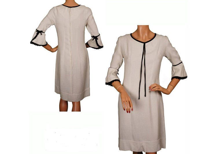 1960s Mod White Linen Dress Size Small VFG 