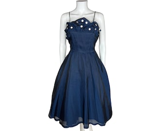 Vintage 1950s Party Dress w Spaghetti Straps and Organza Shawl - VFG