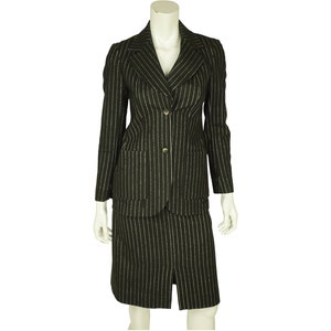 Vintage 1960s Pinstripe Wool Blend Skirt Suit Size Small - VFG