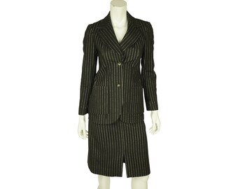 Vintage 1960s Pinstripe Wool Blend Skirt Suit Size Small - VFG