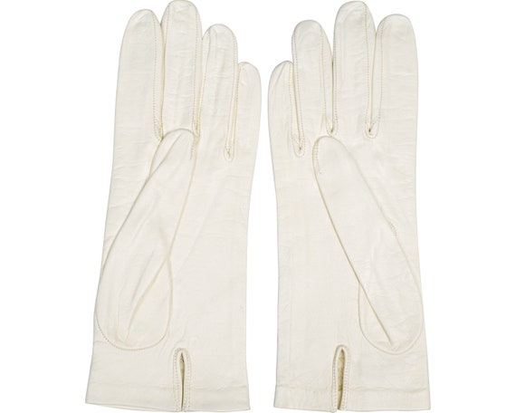Vintage 1960s Gloves White Lattice Leather Unused… - image 3