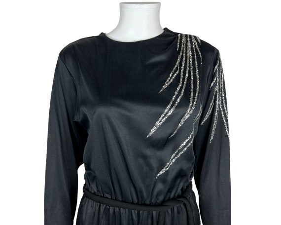 Vintage 1970s Disco Jumpsuit Black w Silver Glitt… - image 4