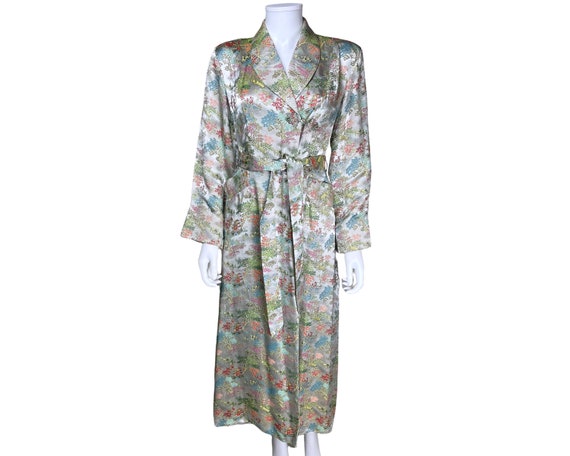 Vintage 1940s Dressing Gown Woven Satin Asian Mot… - image 1