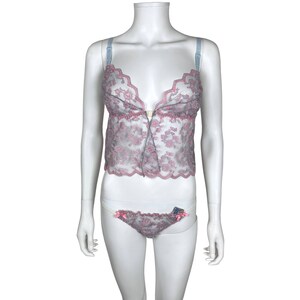 NWT 1970s Vintage Babydoll w Panties Pink & Grey Lace Sz M Unused VFG
