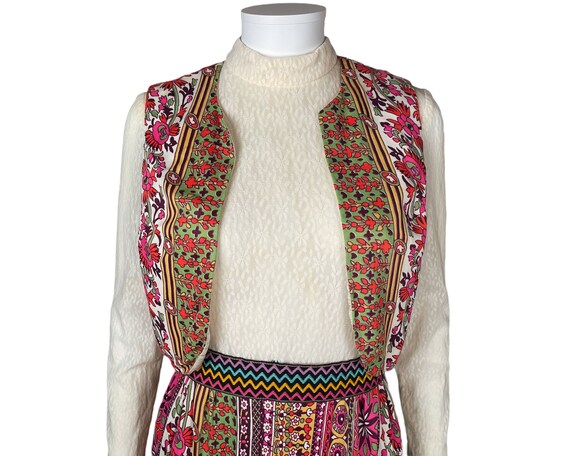 Vintage 1960s Gypsy Hippie Maxi Dress w Vest Size… - image 5