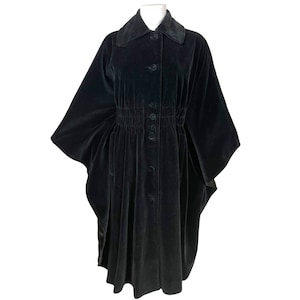 Vintage 1970s Black Velvet Cape Coat by Surrey Classics Size S M
