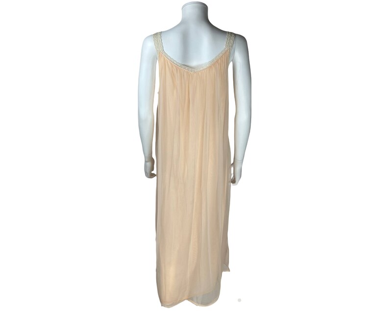 Vintage 1960s Negligee Nylon Peignoir Set Nightie & Robe Peach Size M VFG image 7