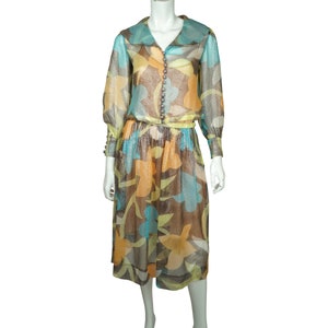 Vintage 1970s Top & Skirt Shiny Sheer Lurex 2 Piece Outfit Sz M VFG
