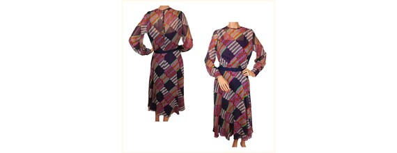 Vintage 1960s Organza Dress - Striped Geometric S… - image 2