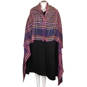 Vintage 1980s Christian Dior Shawl Plaid Woven Wool Large Scarf 55” by 56”