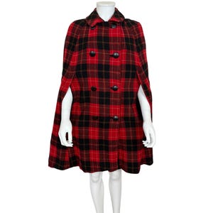 Vintage 1960s Plaid Wool Cape Ladies Size M