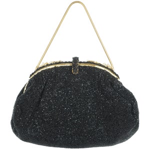 Vintage Beaded Purse Black Evening Bag Made in France - VFG