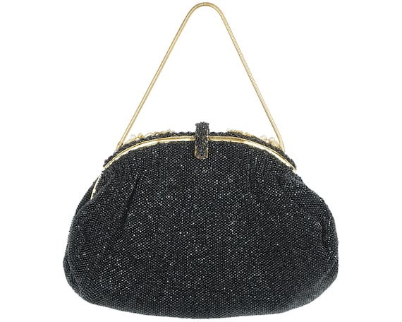 Vintage Beaded Purse Black Evening Bag Made in France - VFG