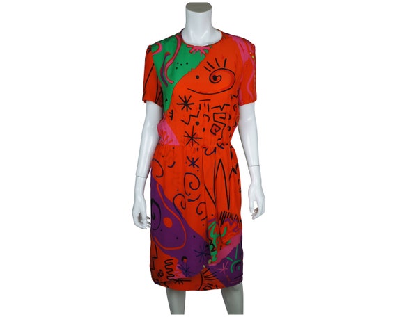 Vintage 1980s Louis Feraud Silk Dress Memphis Desi