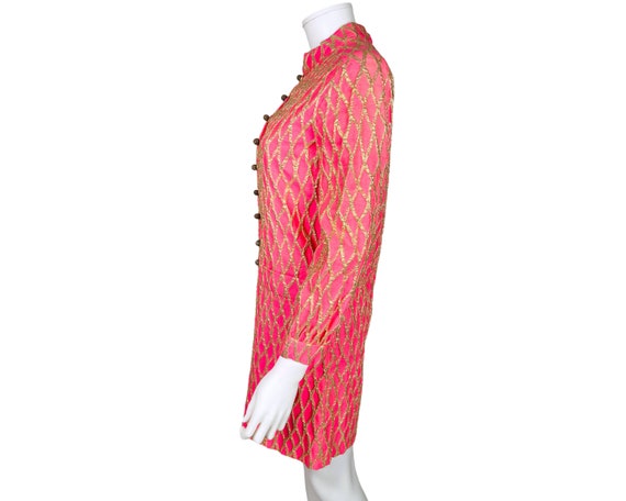Vintage 1960s Mod Mini Dress Pink & Metallic Gold… - image 2