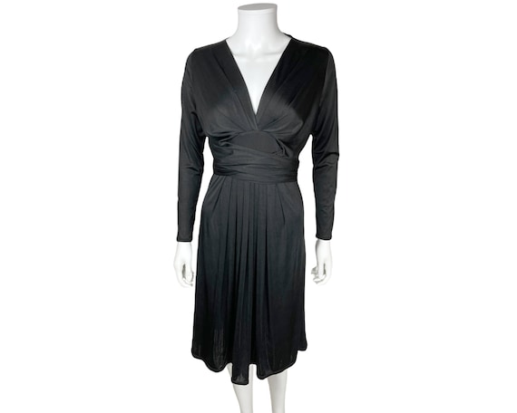 Vintage 1980s Dress Black Polyester Sassia Paris … - image 1