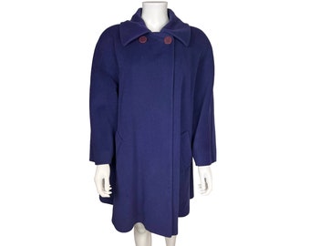 Vintage 1980s Dejac Paris Blue Wool Coat French Designer Size M - VFG