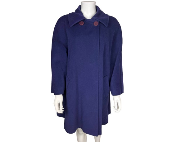 Vintage 1980s Dejac Paris Blue Wool Coat French Designer Size M