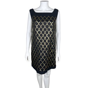 Vintage 1960s Mini Dress Gold Crisscross on Black Net - VFG