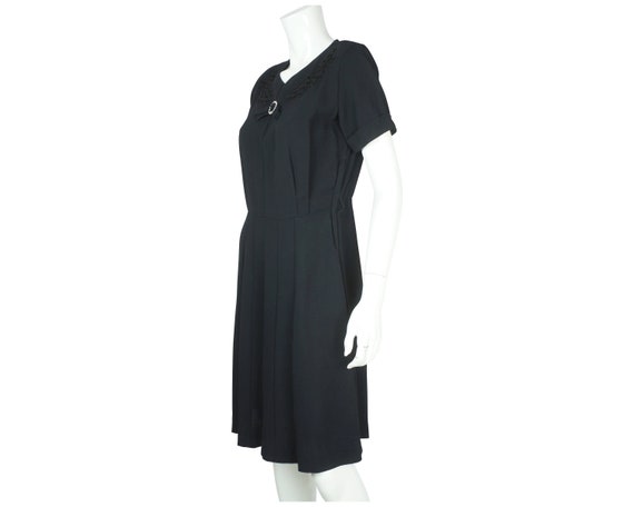 Vintage 1940s 50s Black Rayon Crepe Dress Size M … - image 2