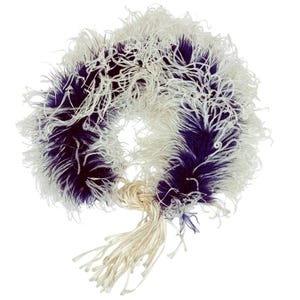 Antique Ostrich Feather Boa Purple and White with Silk Tassel Ties – Victorian or Edwardian