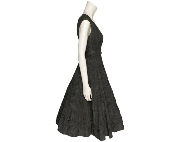 Vintage 1950s Taffeta Dress Ruched Black w Crinol… - image 4