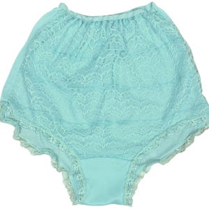 Vintage 1950s 60s Sheer Nylon Panties Turquoise w Lace Front Size Medium