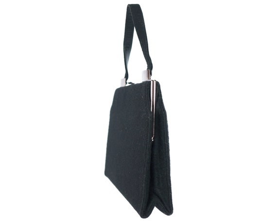 Vintage 1950s Black Wool Felt Handbag Purse Maste… - image 3