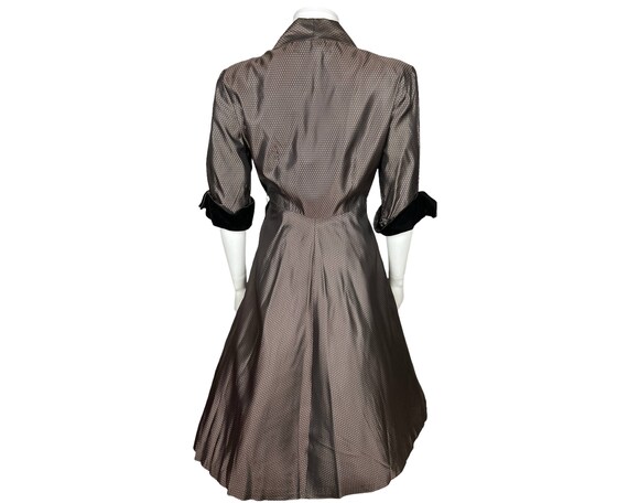 Vintage 1950s Taffeta Dress with Black Velvet Tri… - image 3